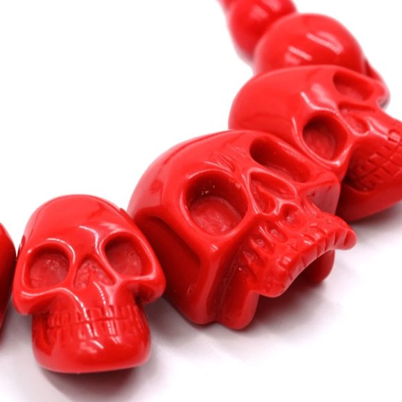 Red Chunky Skull Collection Resin Necklace Gothic Punk NWT - Picture 3 of 4